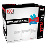 SAS Safety Corp Corded Foam Ear Plugs | 100 Pairs of Noise Reducing Safety Ear Plugs | Soft Foam Pre-shaped Hearing Protection | Ear Protection for Construction, Manufacturing, Landscaping, and more