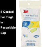 3M Ear Plugs, 5 Pairs/Pack, E-A-Rsoft Yellow Neons VP311-4106, Metal Detectable Cord, Disposable, Foam, NRR 32, Drilling, Grinding, Machining, Sawing, Sanding, Welding