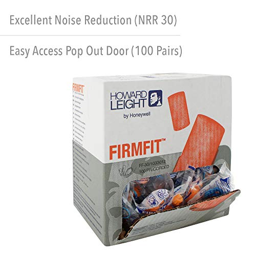 Honeywell Home Howard Leight by FirmFit Corded Disposable Foam Earplugs, Polybag, 100-Pairs (FF-30), bright orange