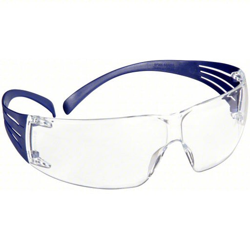 Clear 3M SecureFit SF201SGAF-BLU safety glasses with blue frame on a white background