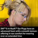 3M Ear Plugs, 100/Box, E-A-Rsoft FX 312-1274, Corded, Disposable, Foam, NRR 33, Drilling, Grinding, Machining, Sawing, Sanding, Welding, 1/Poly Bag