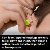 3M Ear Plugs, 5 Pairs/Pack, E-A-Rsoft Yellow Neons VP311-4106, Metal Detectable Cord, Disposable, Foam, NRR 32, Drilling, Grinding, Machining, Sawing, Sanding, Welding