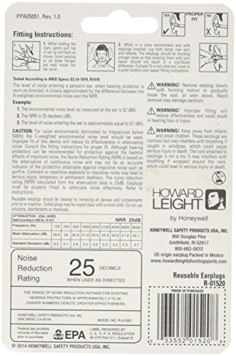 Howard Leight by Honeywell SmartFit Corded Reusable Shooting Earplugs, 2-Pairs (R-01520), Orange With Blue