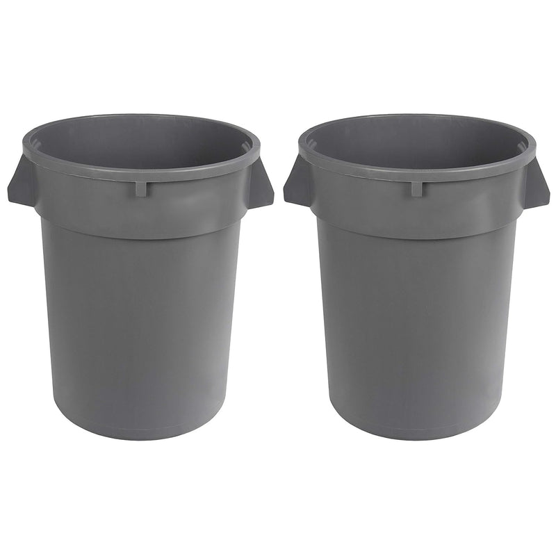 Amazon Basics 32 Gallon Heavy Duty Round Trash Cans, Grey — 2-Pack