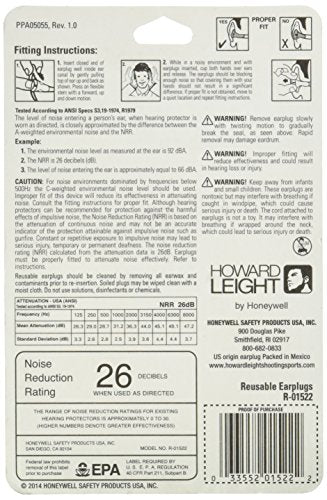 Howard Leight by Honeywell Quiet Corded Reusable Shooting Earplugs, 2-Pairs (R-01522), Orange