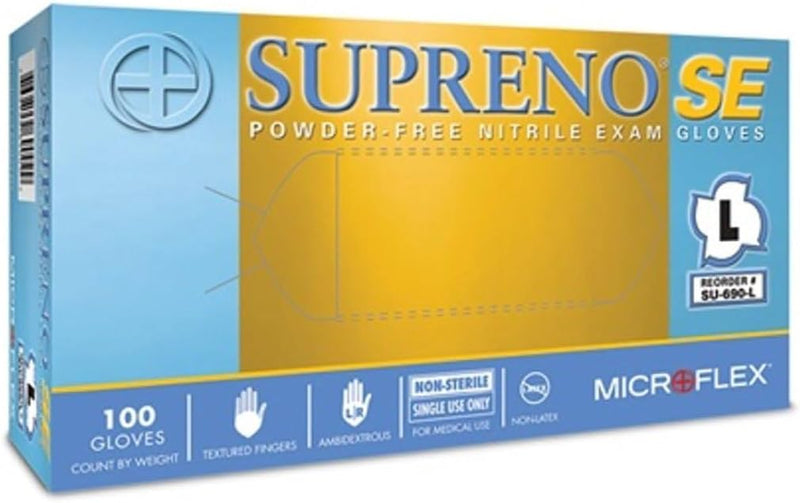 Microflex SU-690 Supreno SE Accelerator-Free Nitrile Gloves, Large, 100 Count