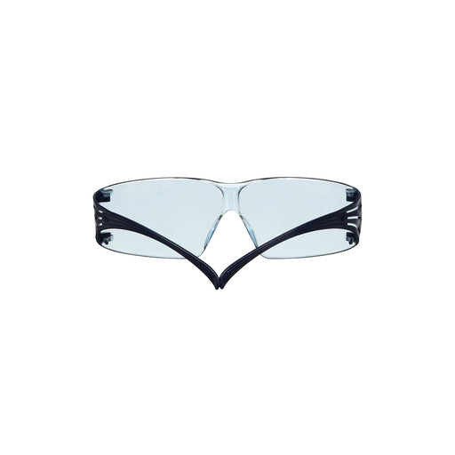 3M SecureFit SF204SGAF-BLU safety glasses with blue frame and light blue lenses on a white background