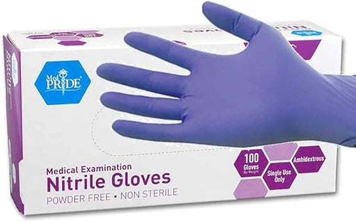 MedPride powder-free nitrile exam gloves iris blue 4 mil box 100