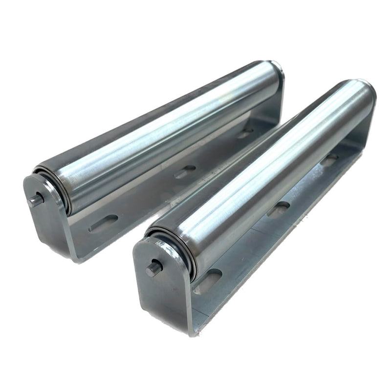 Pack of 2 10in BF Long Roller and Bracket, 1.5in Diameter Galvanized Steel Conveyor
