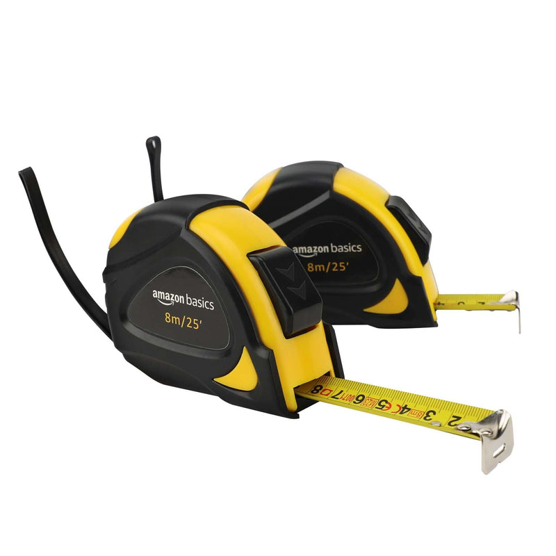 Amazon Basics Self-Locking Tape Measure, 25 ft, Dual Scale Inch Metric