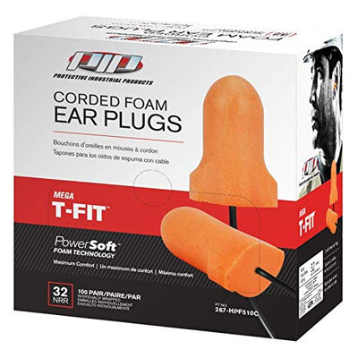 PIP Mega T-Fit Corded Foam Earplugs (NRR 32)