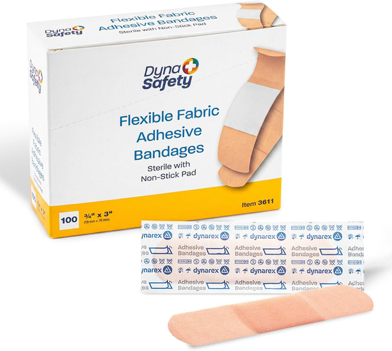 Dynarex 3611 Sterile Fabric Adhesive Bandages, 3/4 x 3 Inch