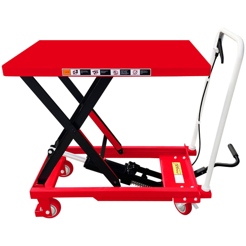 Hydraulic Scissor Lift Table Cart, 500 lb Capacity, 27.75 x 17.75 in, 8.25 to 28.5 in