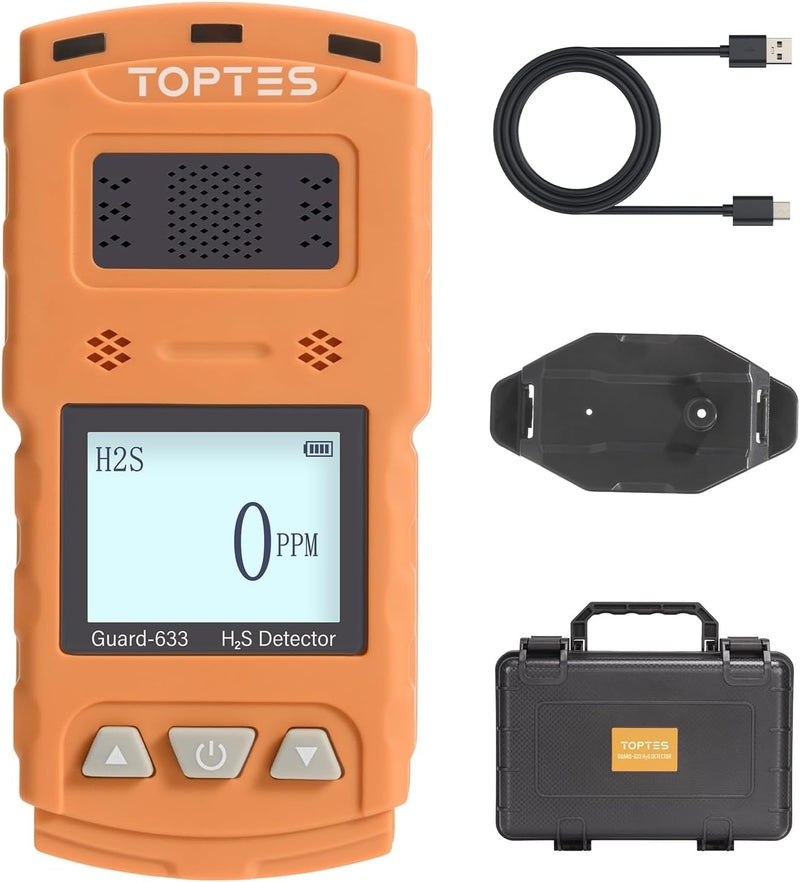 TopTes Guard-633 H2S Detector — Clip-On Single-Gas Monitor (7-Day Battery)