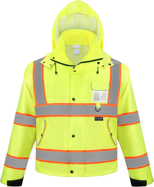 TICONN Hi-Vis Class 3 Reflective Rain Jacket — Yellow/Black