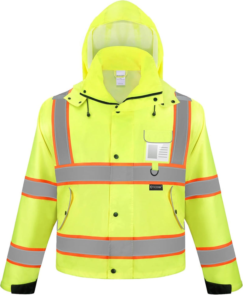 TICONN Hi-Vis Class 3 Reflective Rain Jacket — Yellow/Black