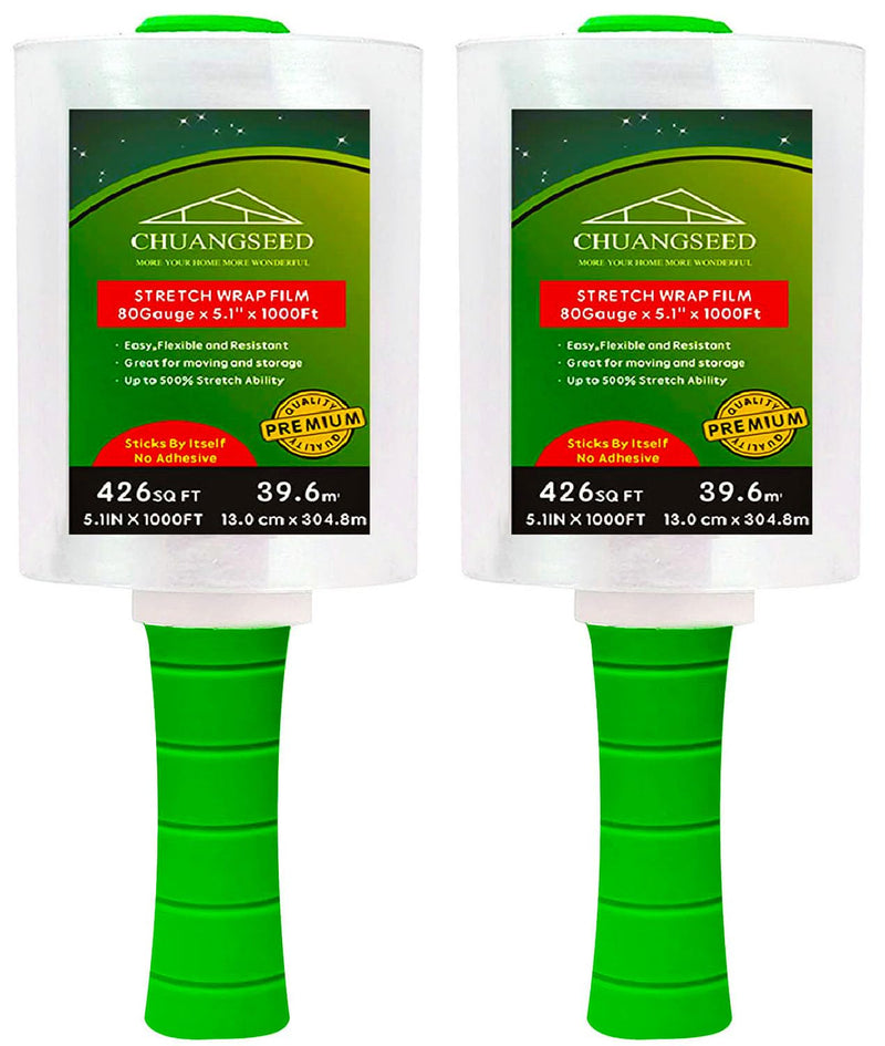 2-Pack Industrial Mini Clear Stretch Wrap Film, 80 Gauge, 5.1in x 1000ft for Pallet Wrap