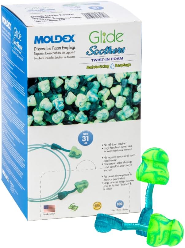 Moldex 6980 Glide Soothers Uncorded Moisturizing Foam Earplugs — NRR 31, 100 Pairs