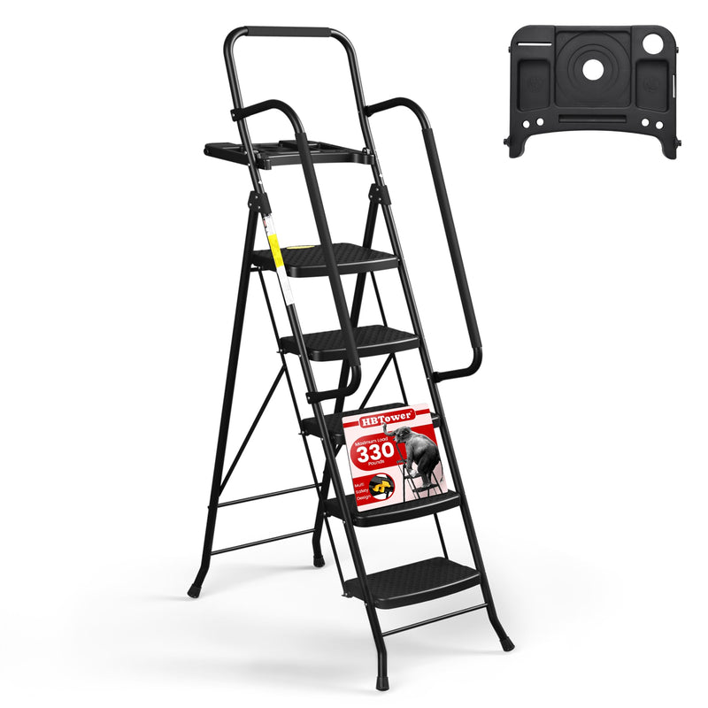 HBTower Step Ladder, Folding Step Stool with Wide Anti-Slip Pedal, Sturdy Steel Ladder