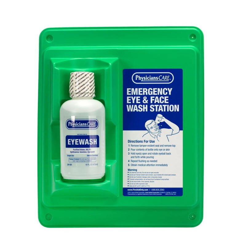 Spill Magic PhysiciansCare Wall-Mountable Eyewash Station with Single Bottle, Compact
