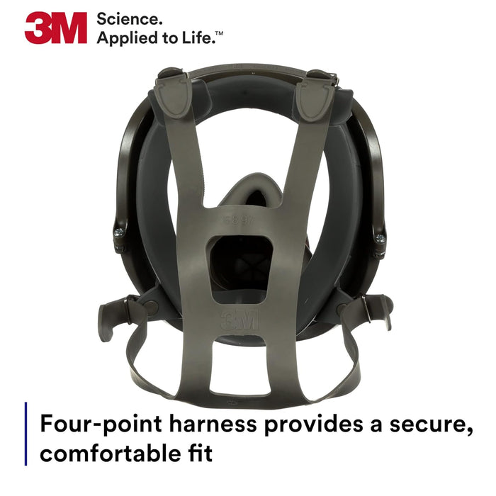 3M 6700 Respirator Black four-point harness with 3M branding and text on a white background