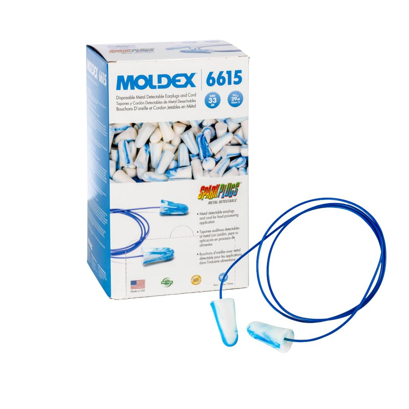 Moldex 6615 SparkPlugs Metal Detectable Corded Foam Earplugs — NRR 33