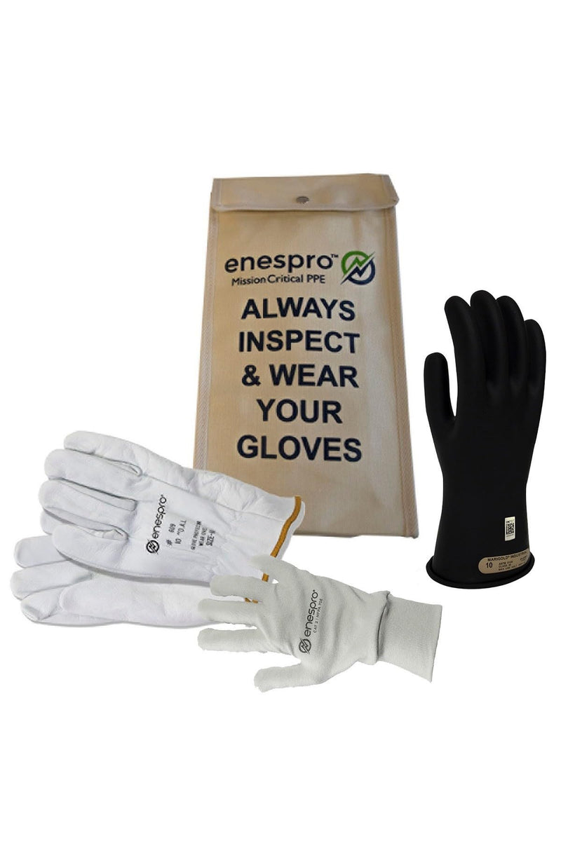 Enespro Premium Class 00 Insulated Electrical Gloves Kit, 500V AC / 750V DC