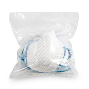 Moldex 2200N95 Disposable Particulate Respirators with blue accents in a clear plastic bag on a white background