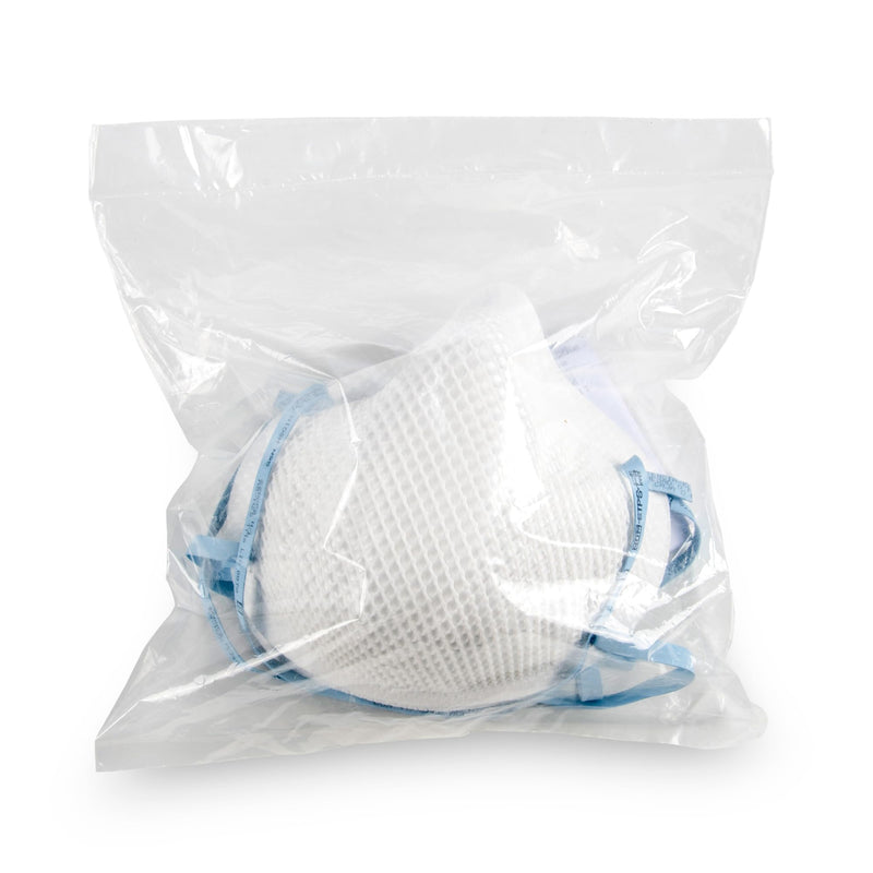 Moldex 2200N95 Disposable Particulate Respirators with blue accents in a clear plastic bag on a white background