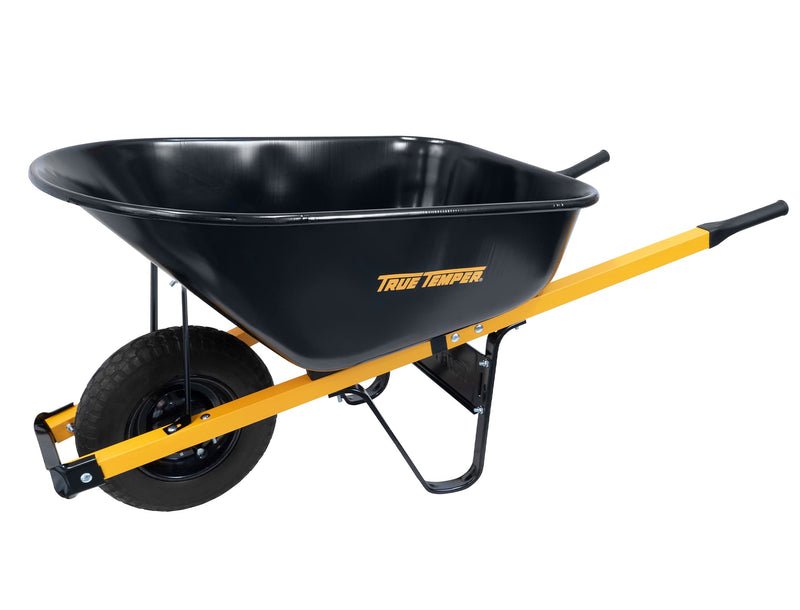 True Temper Steel Wheelbarrow with Never Flat Tire and Steel Handles, 6 Cu Ft