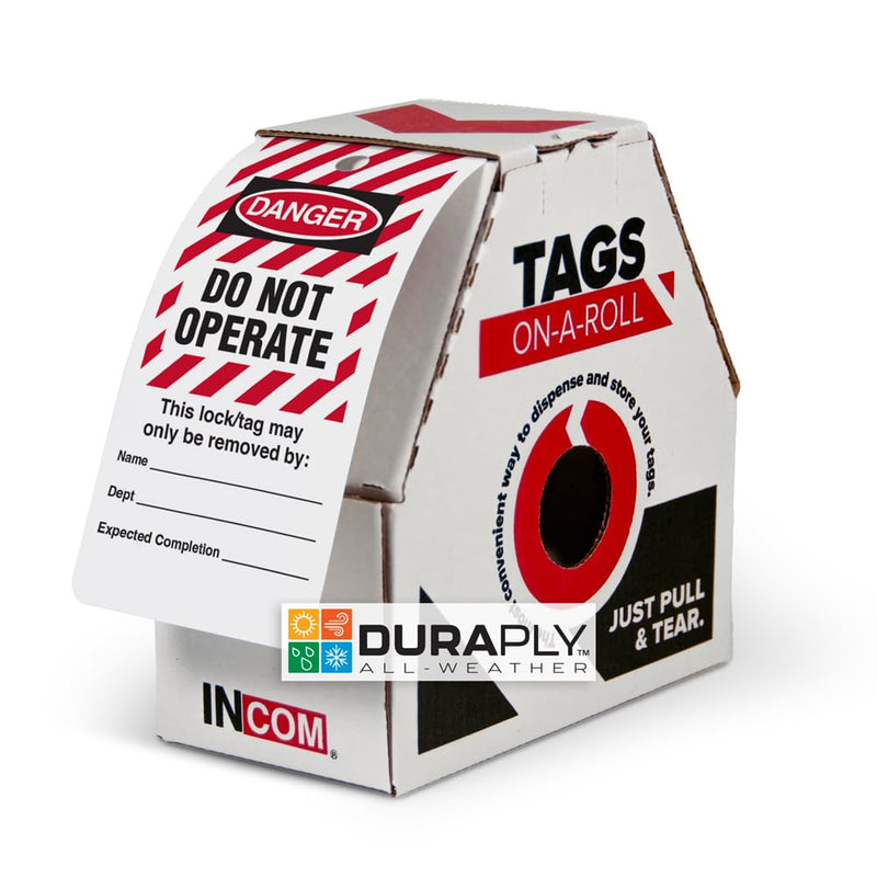INCOM Manufacturing Lockout Tags-on-a-Roll, 6.25 x 3 Inch, 10 Mil, Danger Do Not Operate