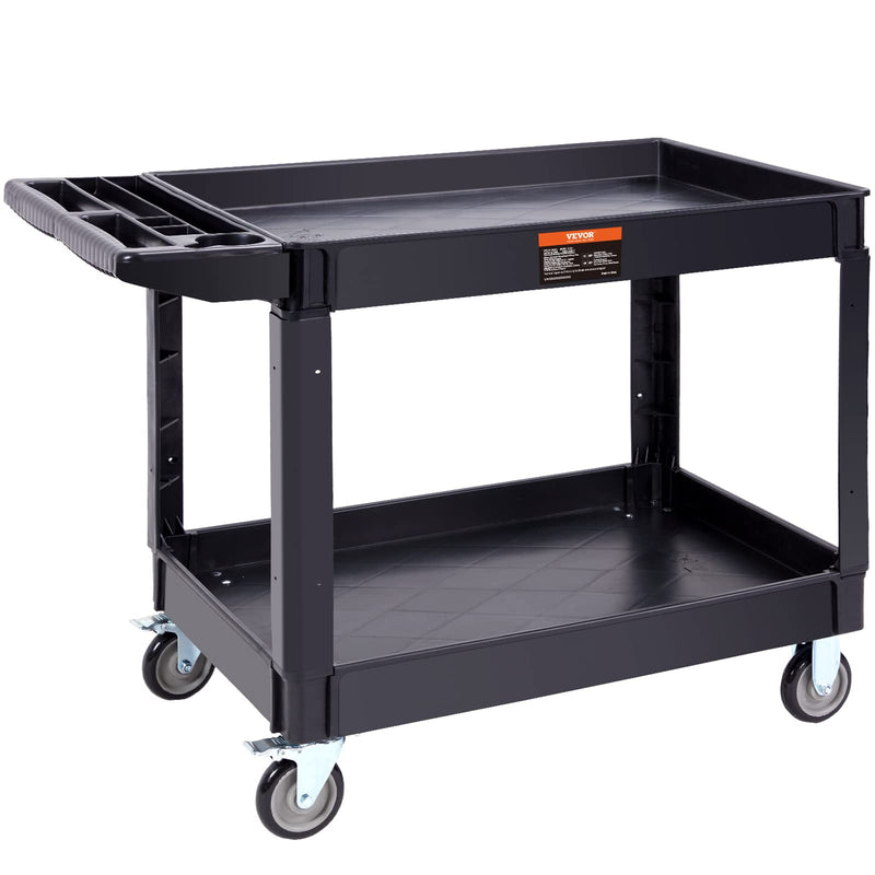 VEVOR Utility Service Cart, 2 Shelf, 550 lbs, Heavy Duty Plastic Rolling Cart