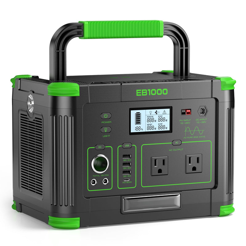 GRECELL 999Wh Portable Power Station 1000W, Solar Generator, 10 Ports