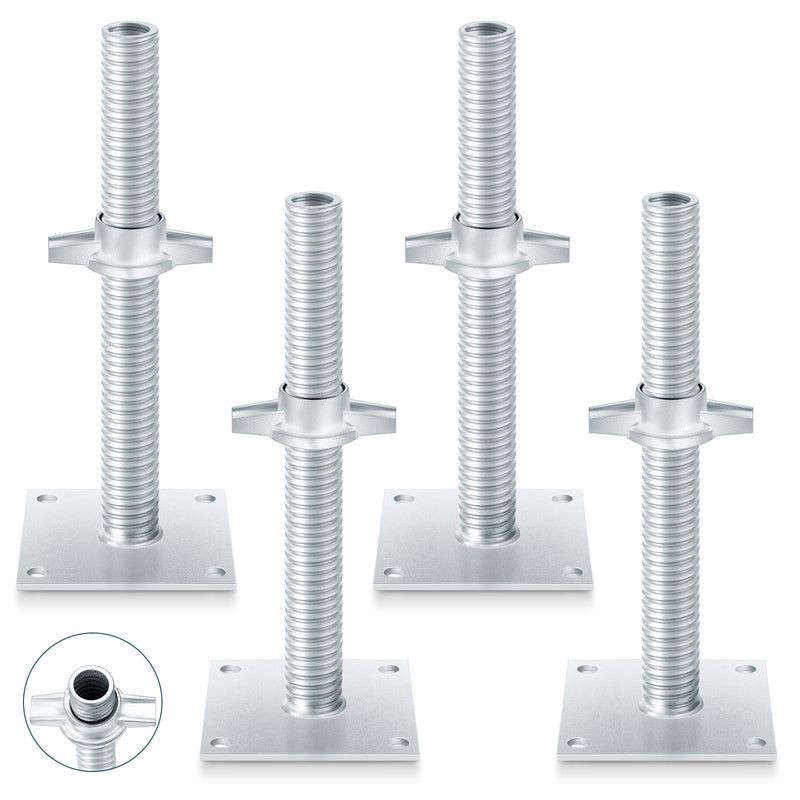 Zonon 4 Pack 12 inch Adjustable Leveling Jacks, Scaffolding Hollow Screw Jacks with Base
