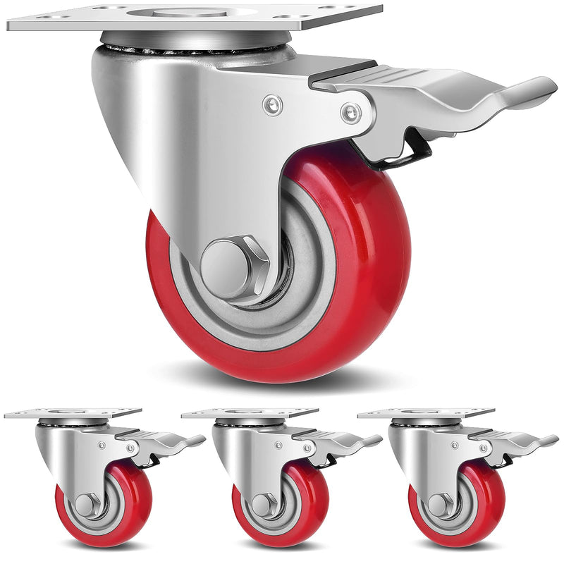 3 Inch Industrial Heavy Duty Swivel Caster Wheels with Brake, Set of 4 Safety Locking