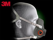 3M 6100 respiratory mask on a black background with 3M logo.