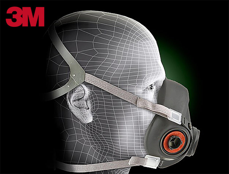 3M 6100 respiratory mask on a black background with 3M logo.
