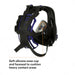 Black and blue 3M FF-402 full-face respirator mask with soft silicone nose cup on a white background