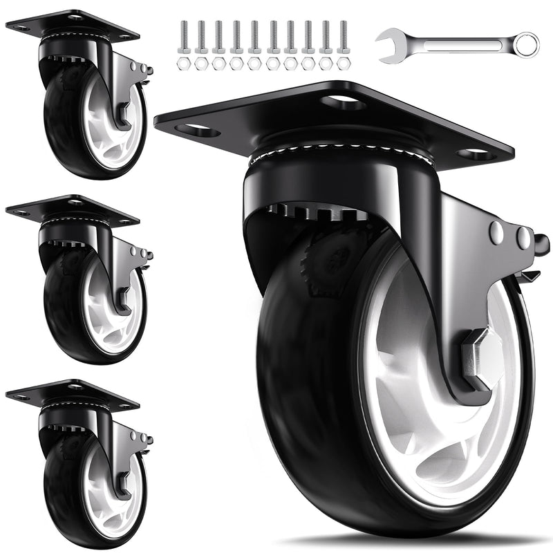 5 Inch Heavy Duty Casters, 2600lbs Capacity Set of 4, Industrial Swivel Caster Wheels