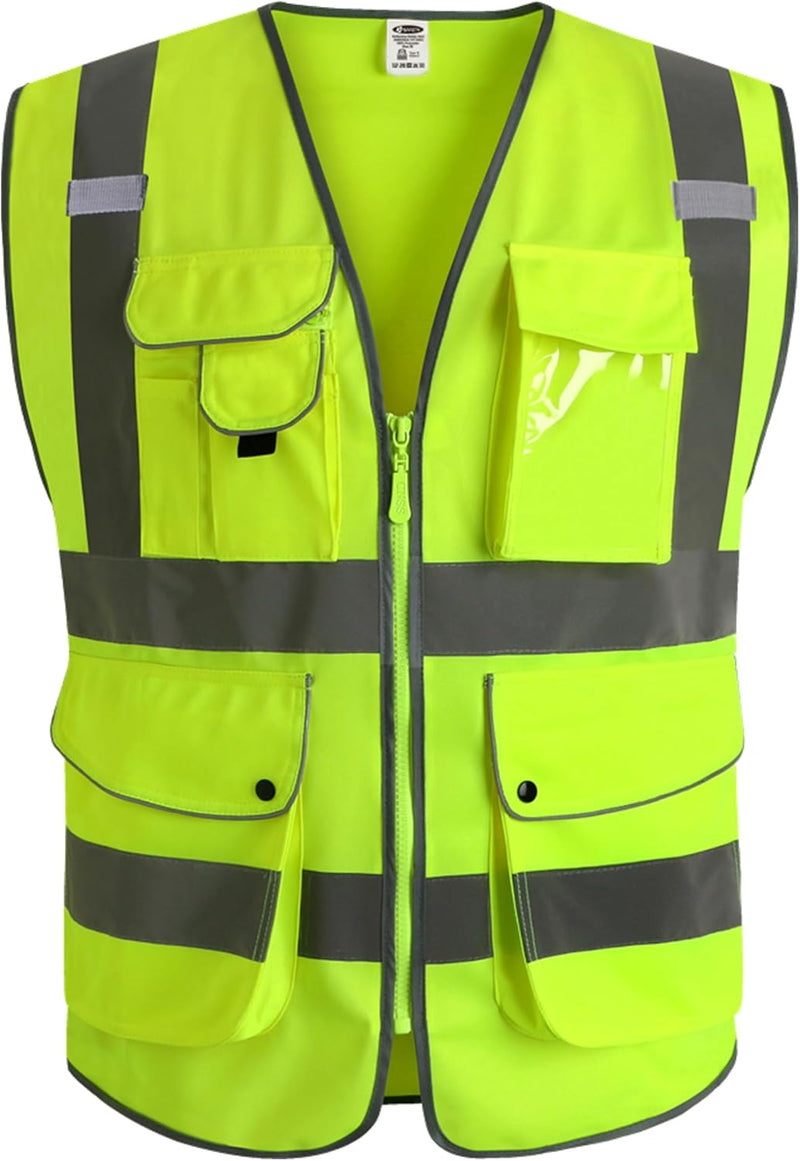 JKSafety 9-Pocket Class 2 Hi-Vis Safety Vest — Zipper Front