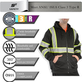 Sesafety B0CBZ96NZ3 Class 3 Hi-Vis Full-Zip Hoodie — Black Trim