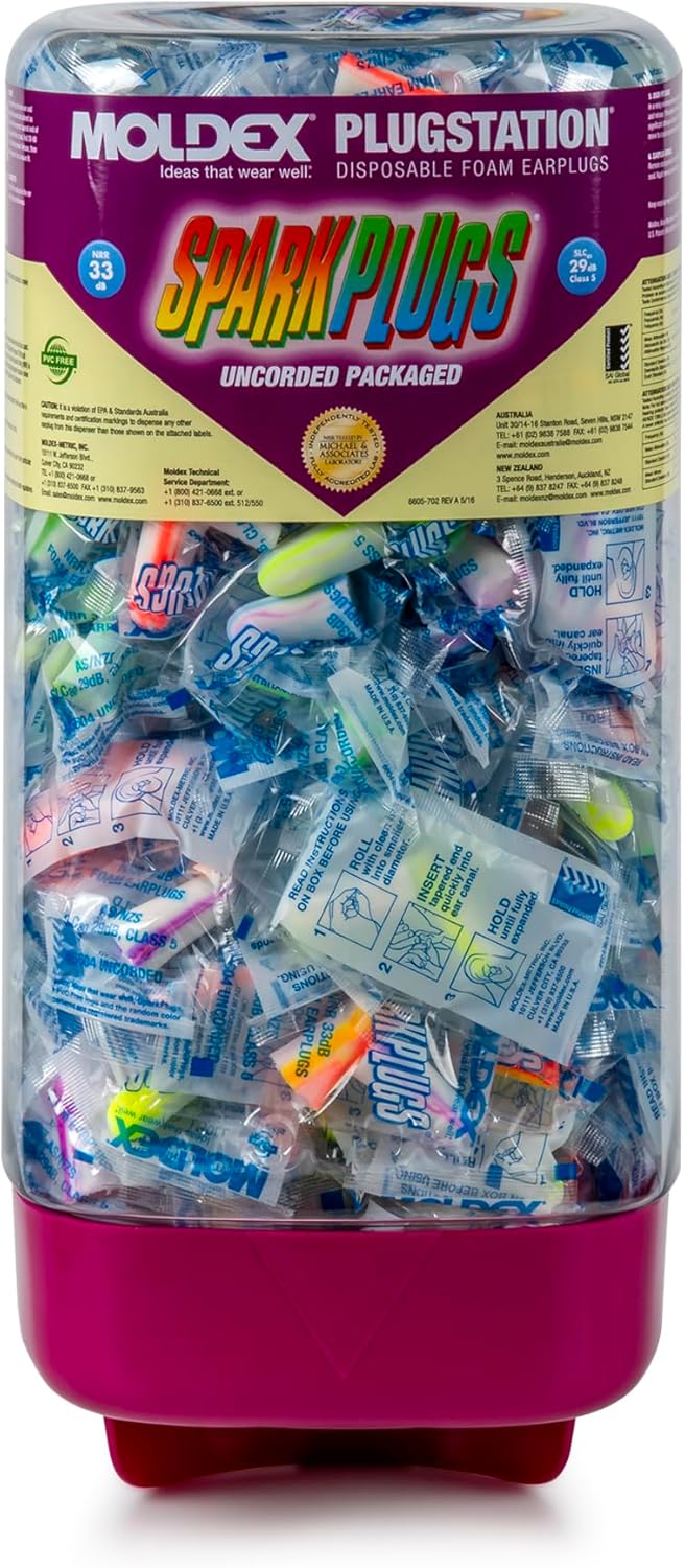 Moldex 6605 SparkPlugs PlugStation Uncorded Earplug Dispenser — NRR 33dB, 250 Pairs