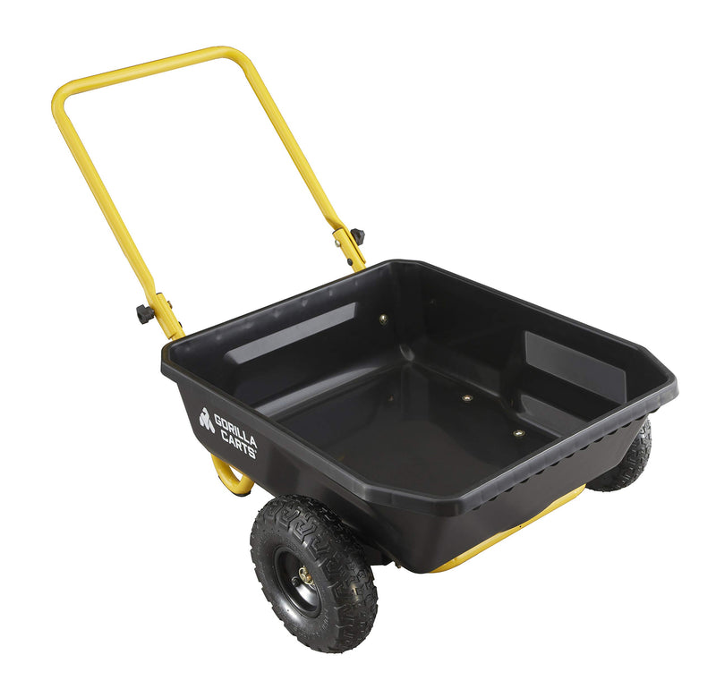 Gorilla Carts 2-Wheel Poly Dump Cart, 300 lb Capacity, 4 Cu Ft, Foldable Handle