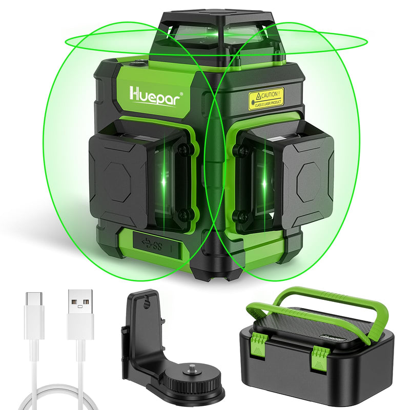 Huepar Laser Level 360 Self Leveling, Rechargeable Green Laser, 3x360 Cross Line