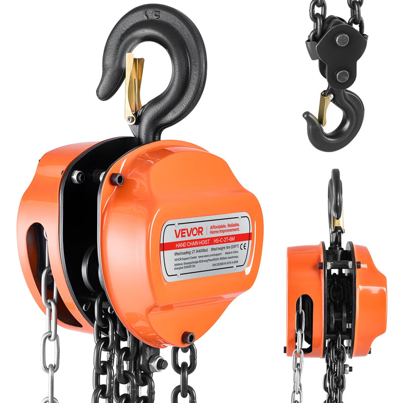 VEVOR Hand Chain Hoist, 2 Ton 4400 lbs Capacity, Manual Chain Block with G80 Galvanized