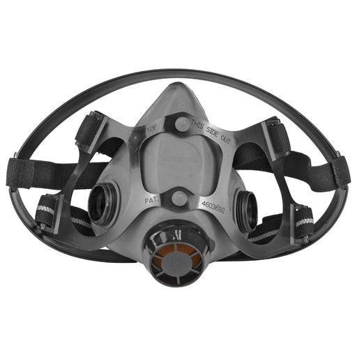 Gray North 550030S respirator mask with black straps on a white background