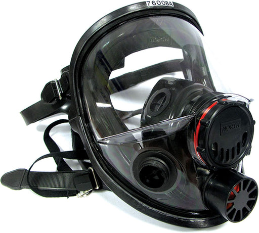 North 760008AS Full-face safety mask with clear visor and black accents on a white background