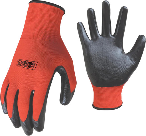 Grease Monkey nitrile coated work gloves red knit-back touchscreen 12-pack