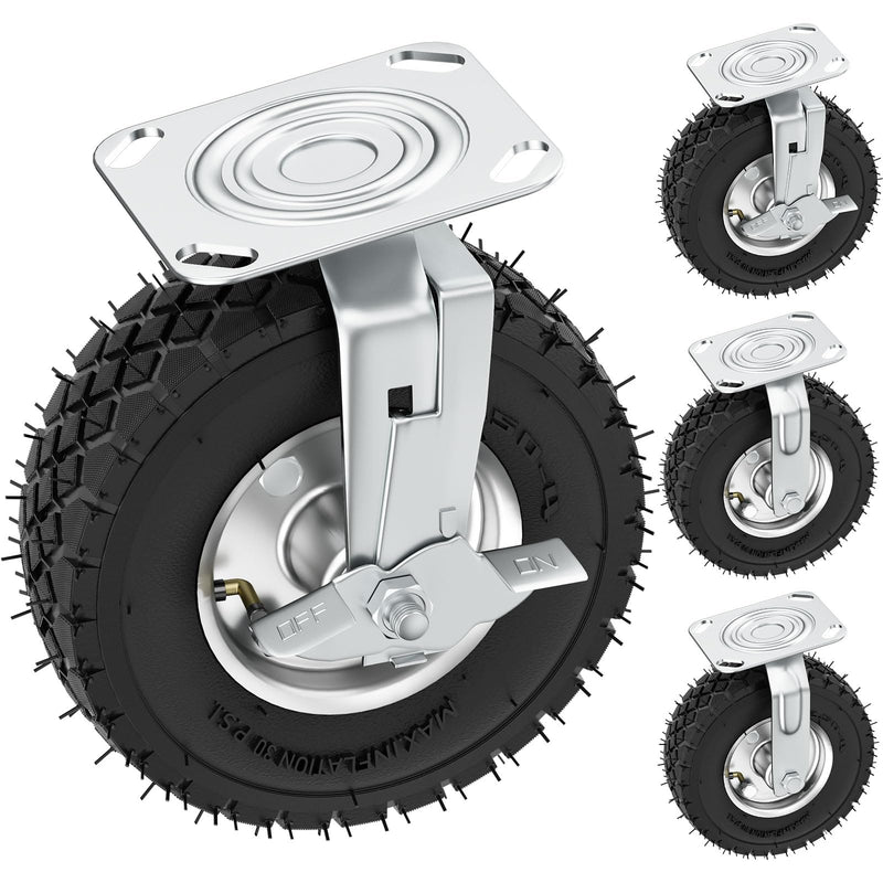 8 inch Casters Wheels, Heavy Duty Casters Set of 4, Load 880lbs with Brake, Locking