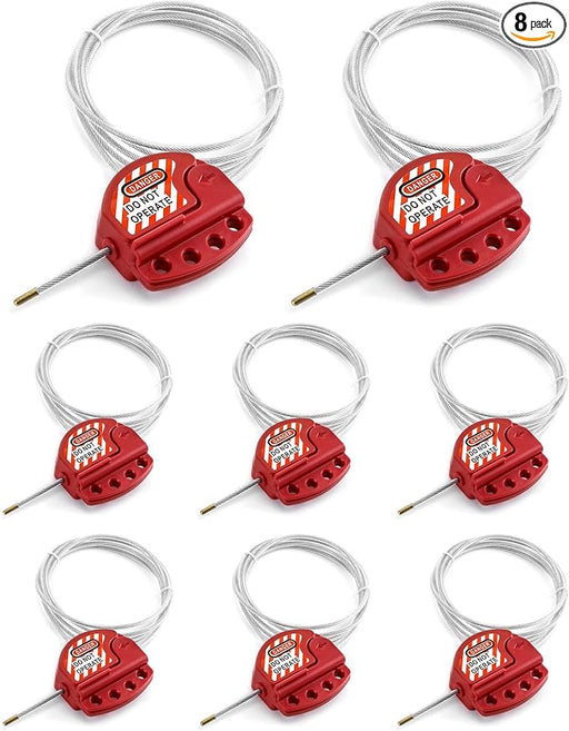 QWORK 8-Pack Cable Lock steel cable lockout threading multiple isolation points